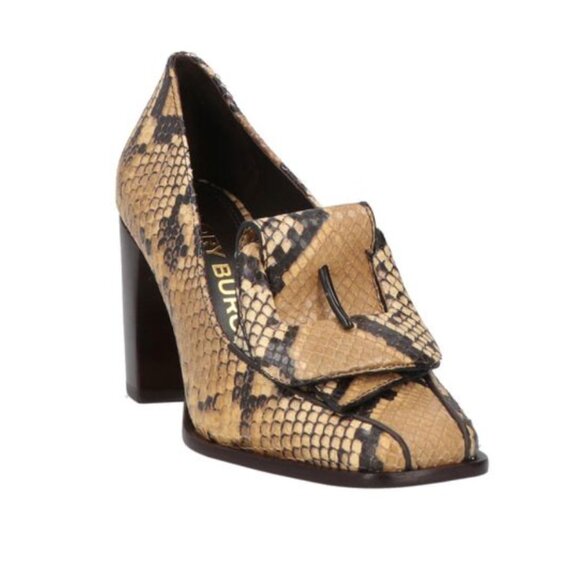TORY BURCH Snakeskin Leather Neutral Black and Tan Heeled Buckle Loafers Size 8M